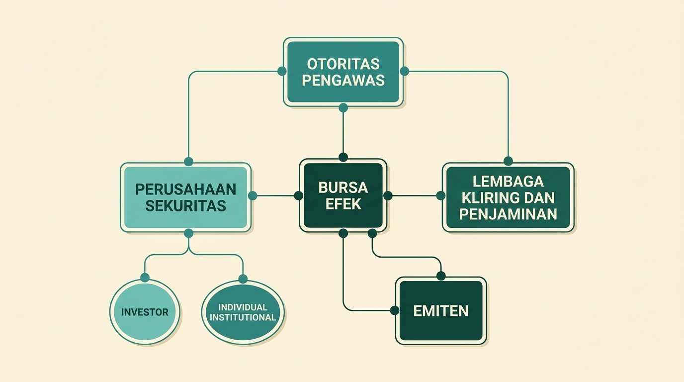 Diagram lapisan lembaga dan pelaku yang menggambarkan struktur pasar modal Indonesia